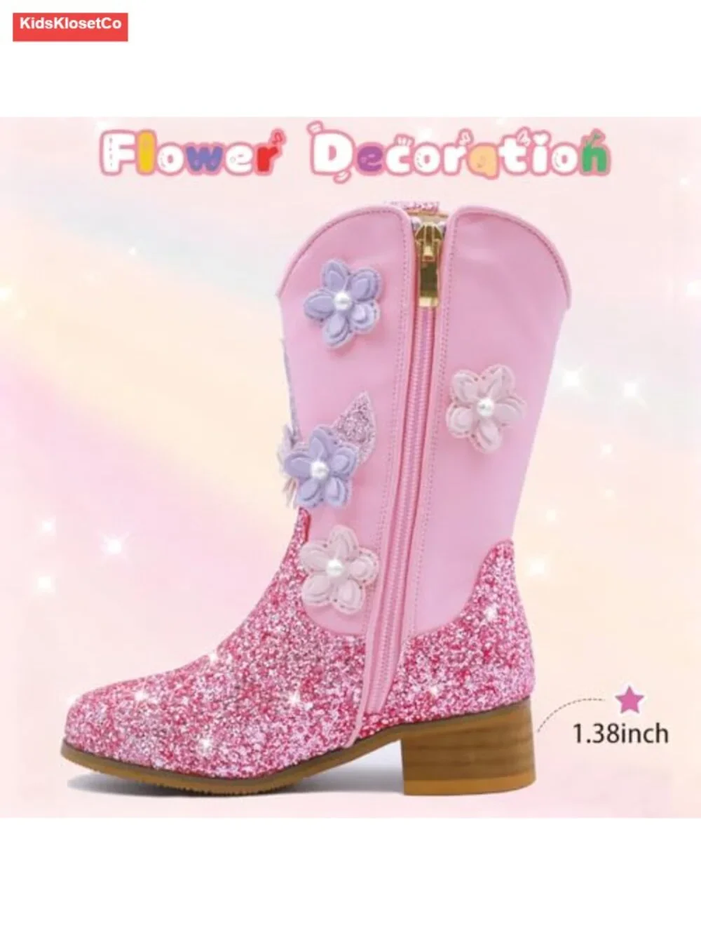 Girls Unicorn Cowgirl Boots Mid Calf Western Toddler Kid Size